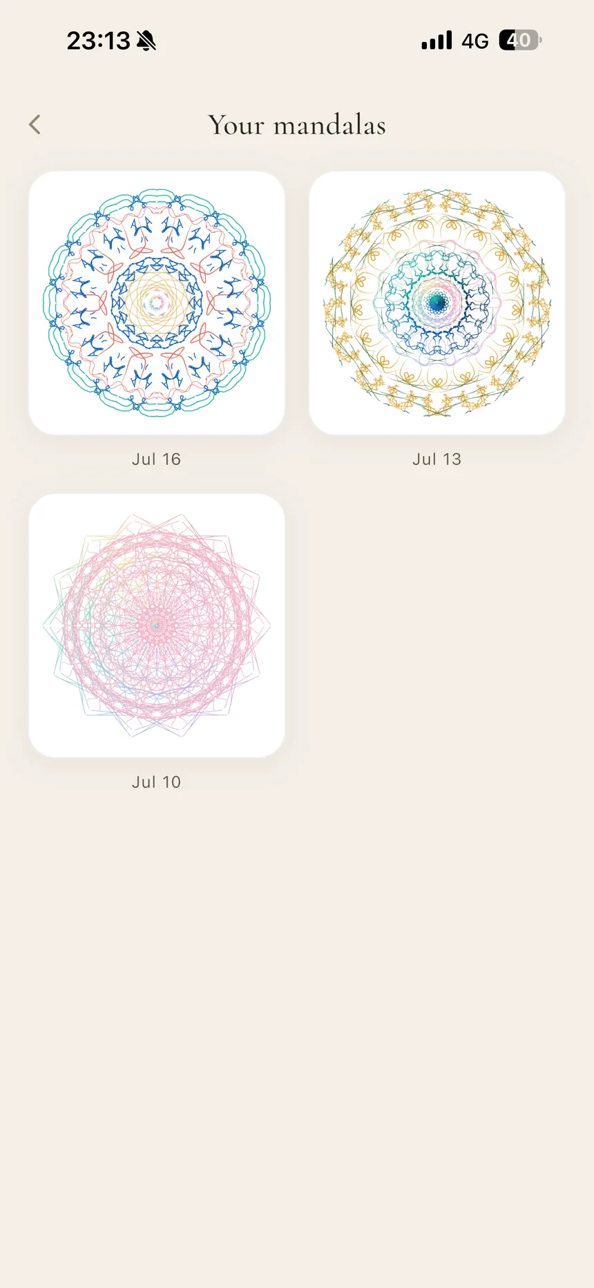A finished symmetric mandala pattern drawn in the Perla app's mandala canvas